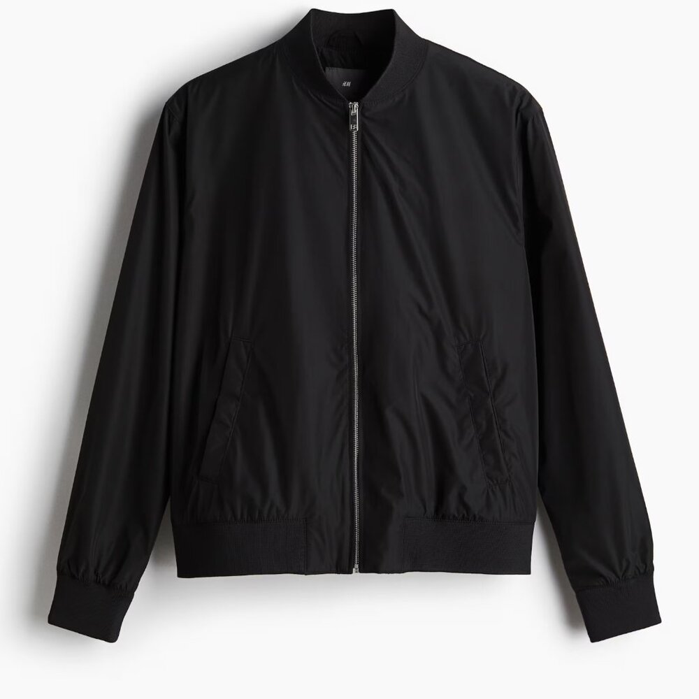 H&M Men's Regular Fit Bomber Jacket Black Size Large